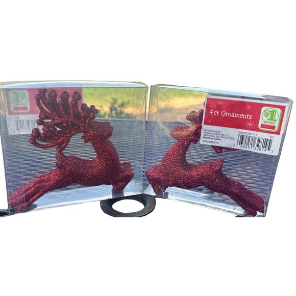 Midwood Brands, LLC 4-ct. Sparkling Red Reindeer Christmas Tree Ornaments (NWT) - Picture 2 of 7